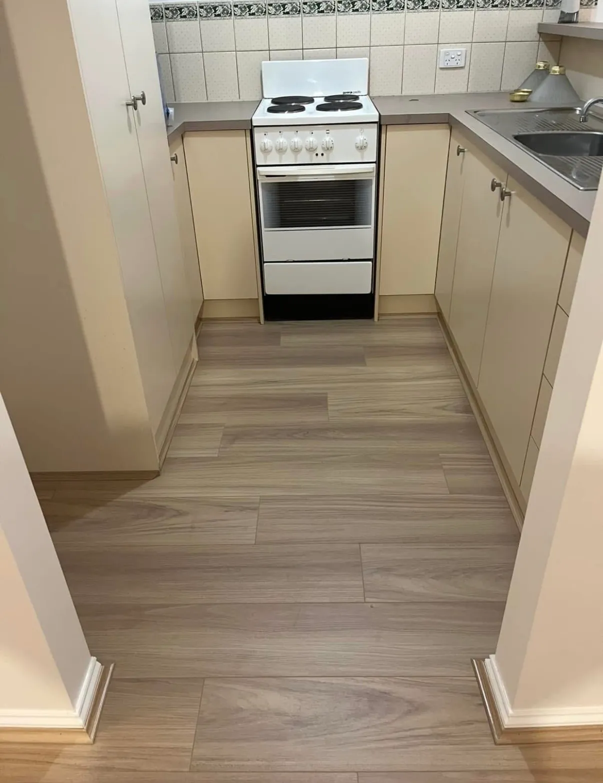 Laminate flooring laid through an older kitchen in Mount Barker